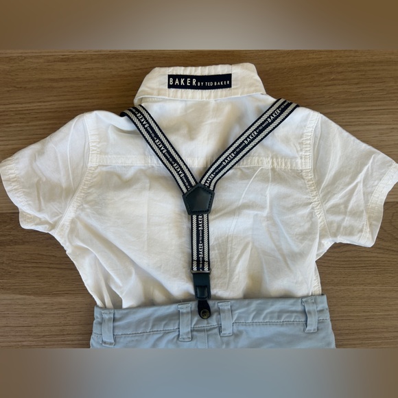 Baker By Ted Baker Boys 3 Piece Set Short Sleeve Dress Shirt Suspenders Pants - Picture 7 of 9